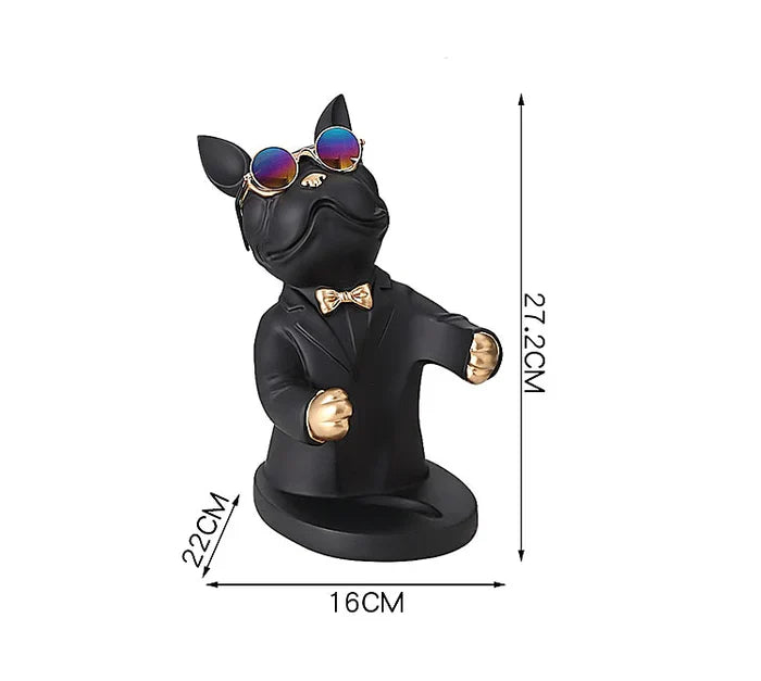 Escultura Decorativa BullDog Francês Mordomo - Suporte de Vinho Elegante e Resistente