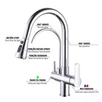 Torneira Gourmet Monocomando Dupla Função Filtro Integrado + Jato Extensível