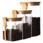 Kit 3 Potes de Vidro Herméticos com Tampa e Colher de Bambu | Organização prática