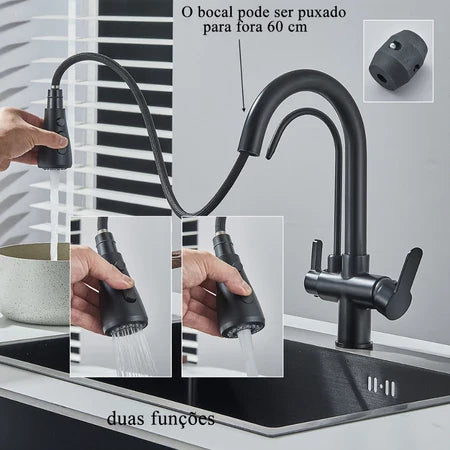 Torneira Gourmet Monocomando Dupla Função Filtro Integrado + Jato Extensível